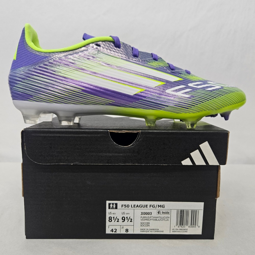 Adidas F50 League FG/MG Soccer Cleats JI0003 Purple Lucid Lemon Mens Size 8.5